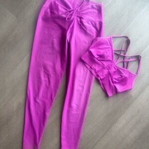 Hot Pink Dalu Fitness Set -  Strappy Bra + Scrunch Leggings | Pilates • Gym